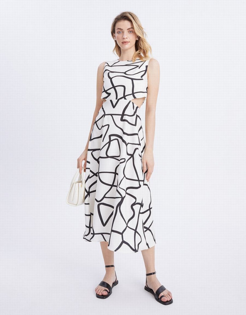 Peignoir Urban Revivo Abstract Graffiti Print Cut Out Sans Manches Femme Grise | SPV649OO