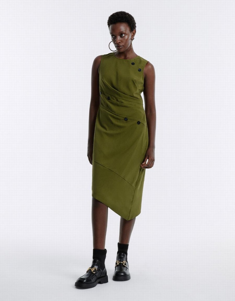 Peignoir Urban Revivo Asymmetrical Buttoned Midi Femme Vert | VBW5121YO