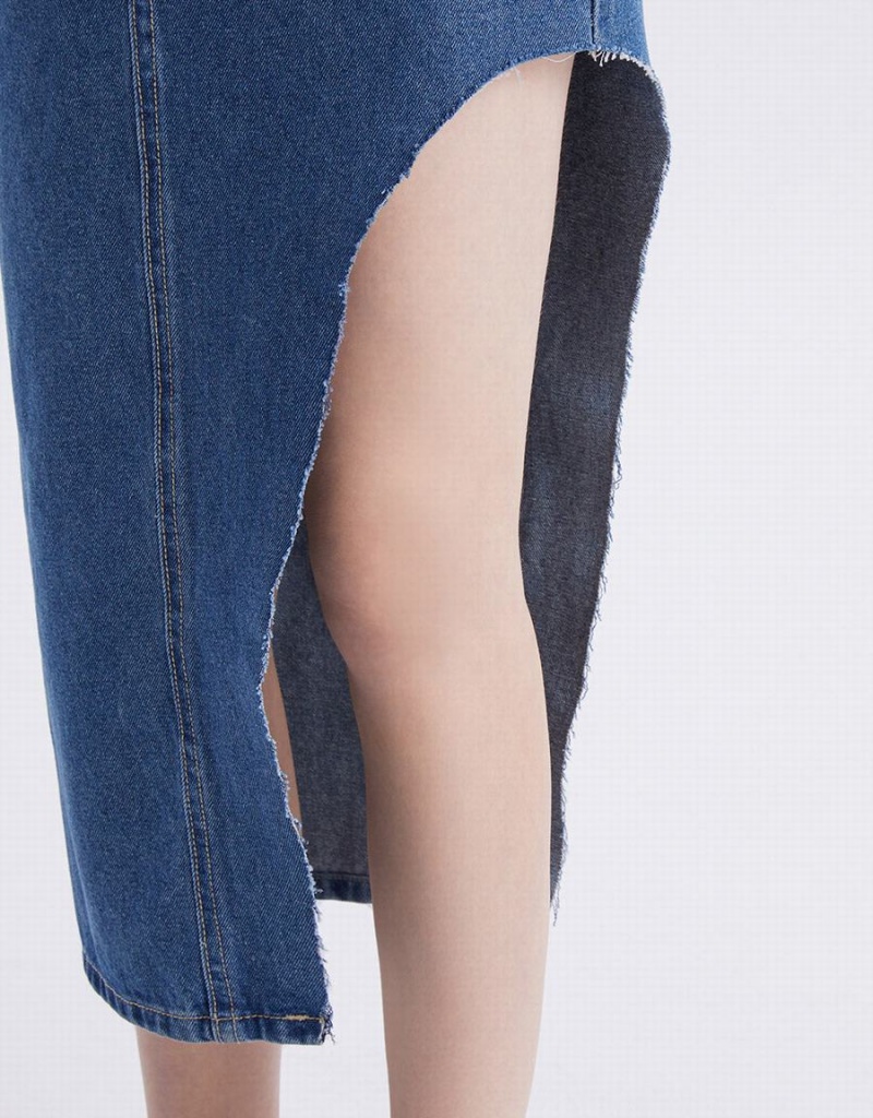 Peignoir Urban Revivo Asymmetrical Hem Denim Femme Bleu | WRB4050IQ