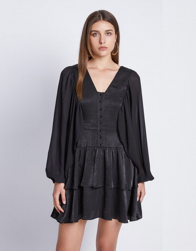 Peignoir Urban Revivo Batwing Button Front Tiered Ruffle Hem Femme Noir | MDD511ML