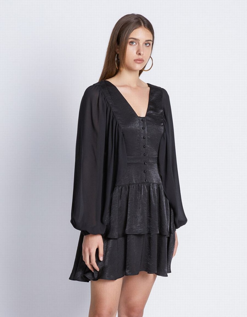 Peignoir Urban Revivo Batwing Button Front Tiered Ruffle Hem Femme Noir | MDD511ML