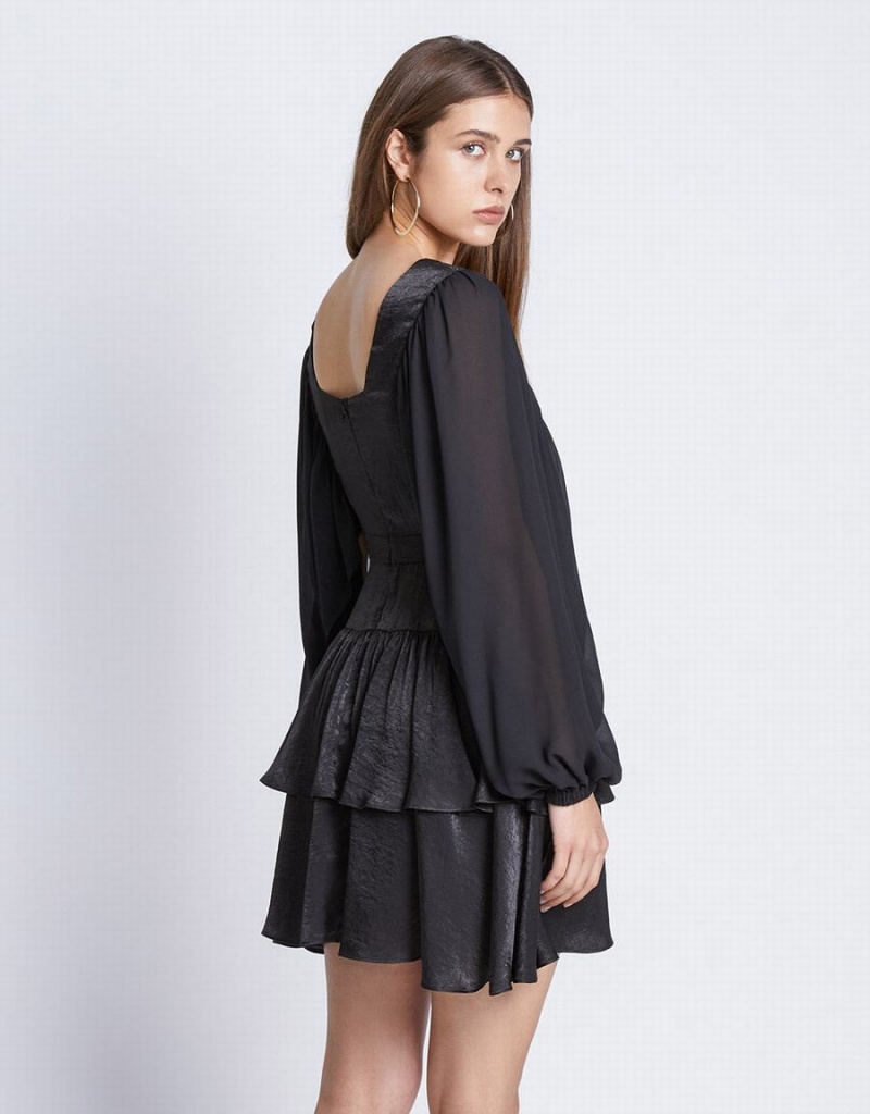 Peignoir Urban Revivo Batwing Button Front Tiered Ruffle Hem Femme Noir | MDD511ML