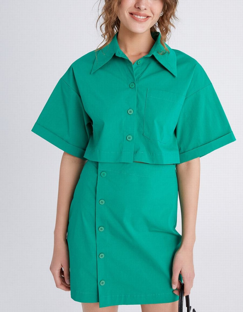 Peignoir Urban Revivo Button Down A-Line Collar Femme Vert | OAA6563IO