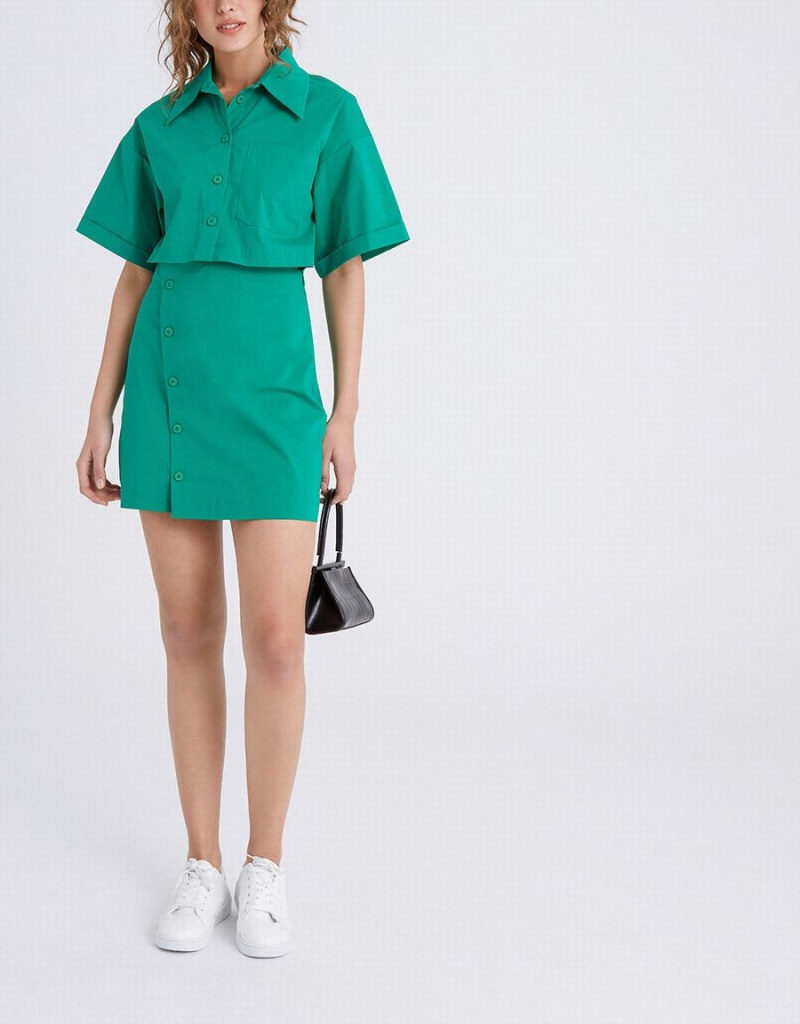 Peignoir Urban Revivo Button Down A-Line Collar Femme Vert | OAA6563IO