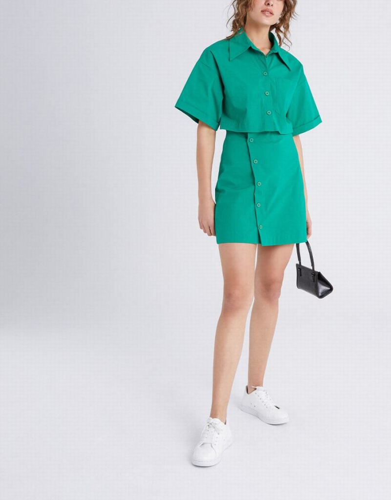 Peignoir Urban Revivo Button Down A-Line Collar Femme Vert | OAA6563IO