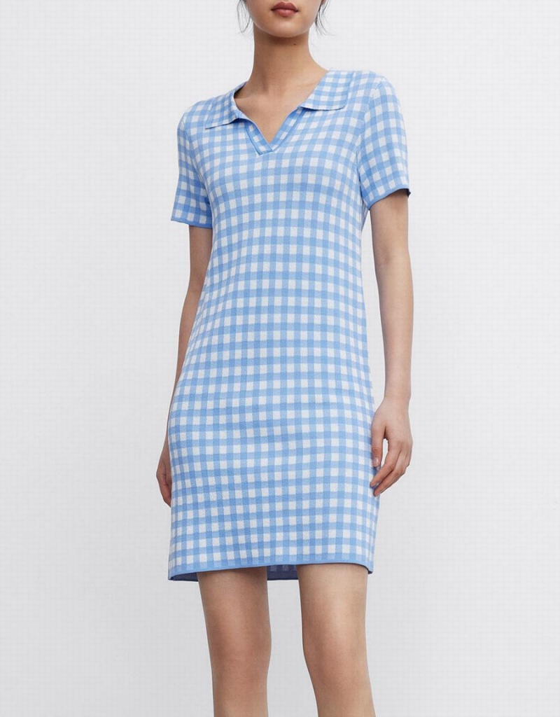 Peignoir Urban Revivo Checkered Tricoté Mini Checkered Femme Bleu | OVK4436YC