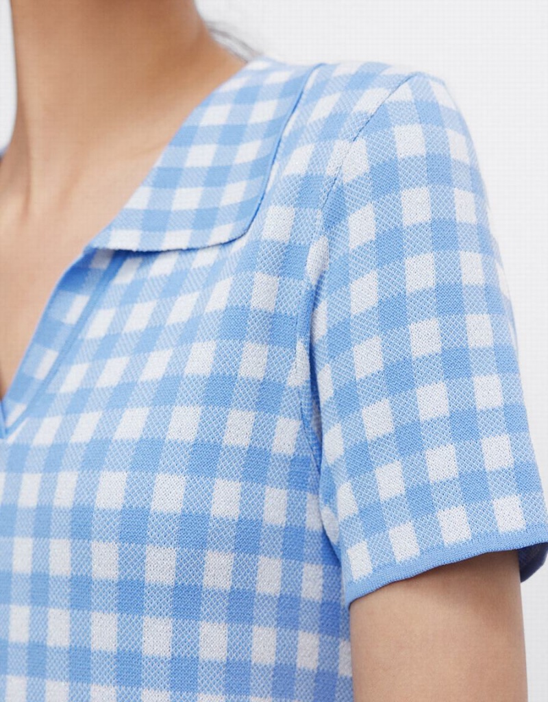 Peignoir Urban Revivo Checkered Tricoté Mini Checkered Femme Bleu | OVK4436YC