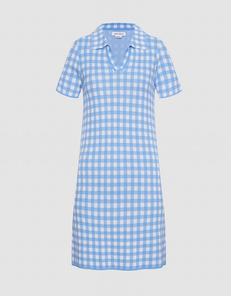 Peignoir Urban Revivo Checkered Tricoté Mini Checkered Femme Bleu | OVK4436YC