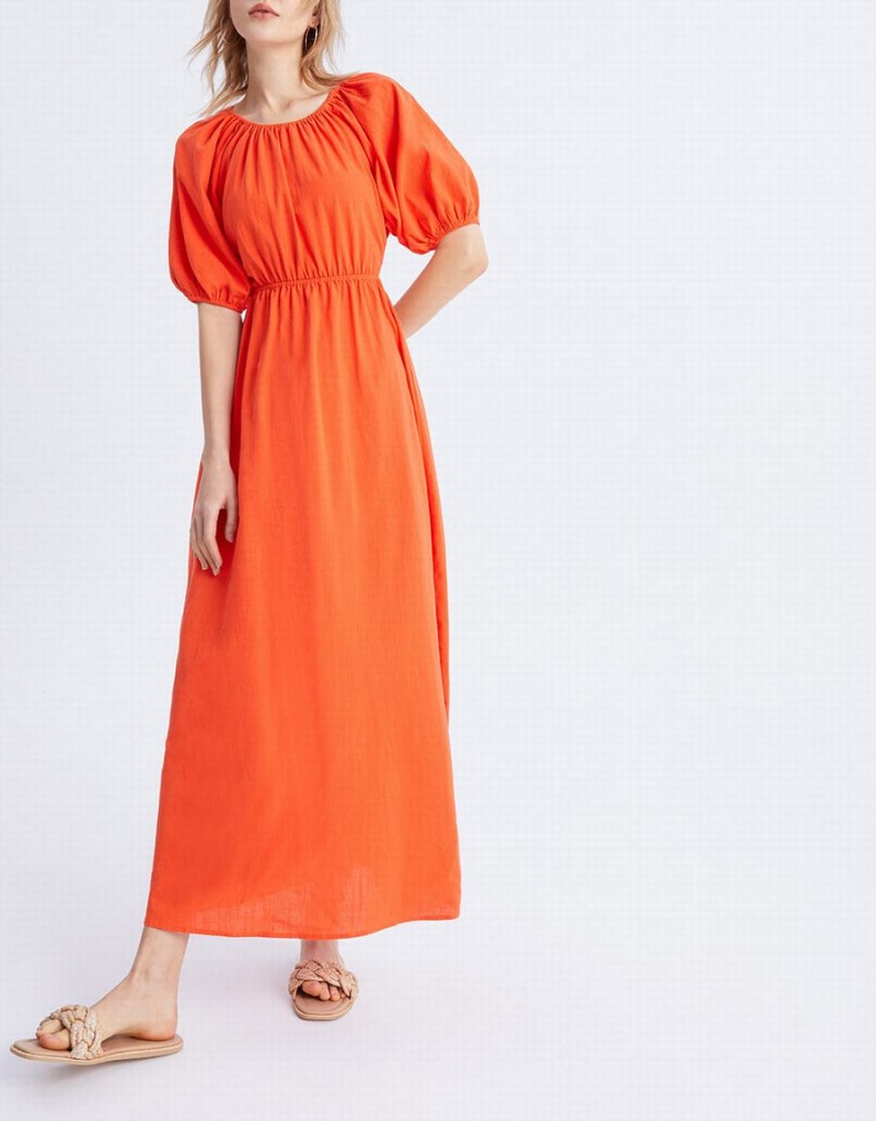 Peignoir Urban Revivo Cut Out Back Puff Sleeve Maxi Femme Orange | YQC2881YS