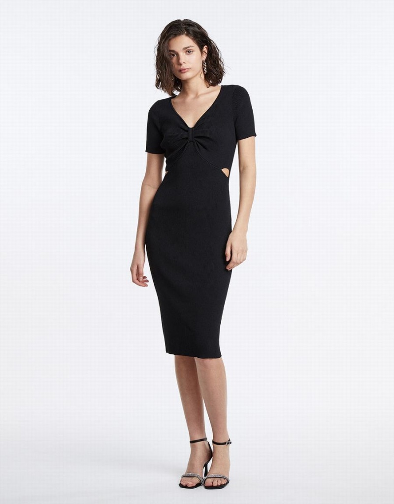 Peignoir Urban Revivo Cut Out Knot Front Tricoté Midi Femme Noir | BVF8361UP