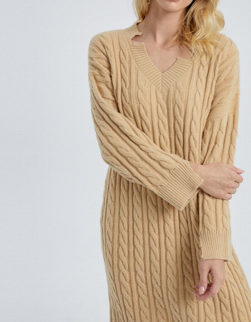 Peignoir Urban Revivo Drop Shoulder Cable Knit Femme Kaki | NDA1951SR