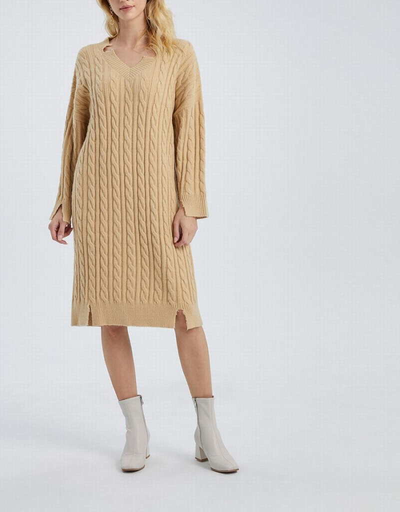 Peignoir Urban Revivo Drop Shoulder Cable Knit Femme Kaki | NDA1951SR