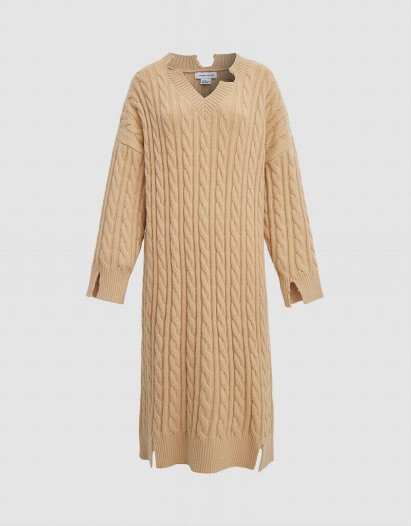 Peignoir Urban Revivo Drop Shoulder Cable Knit Femme Kaki | NDA1951SR