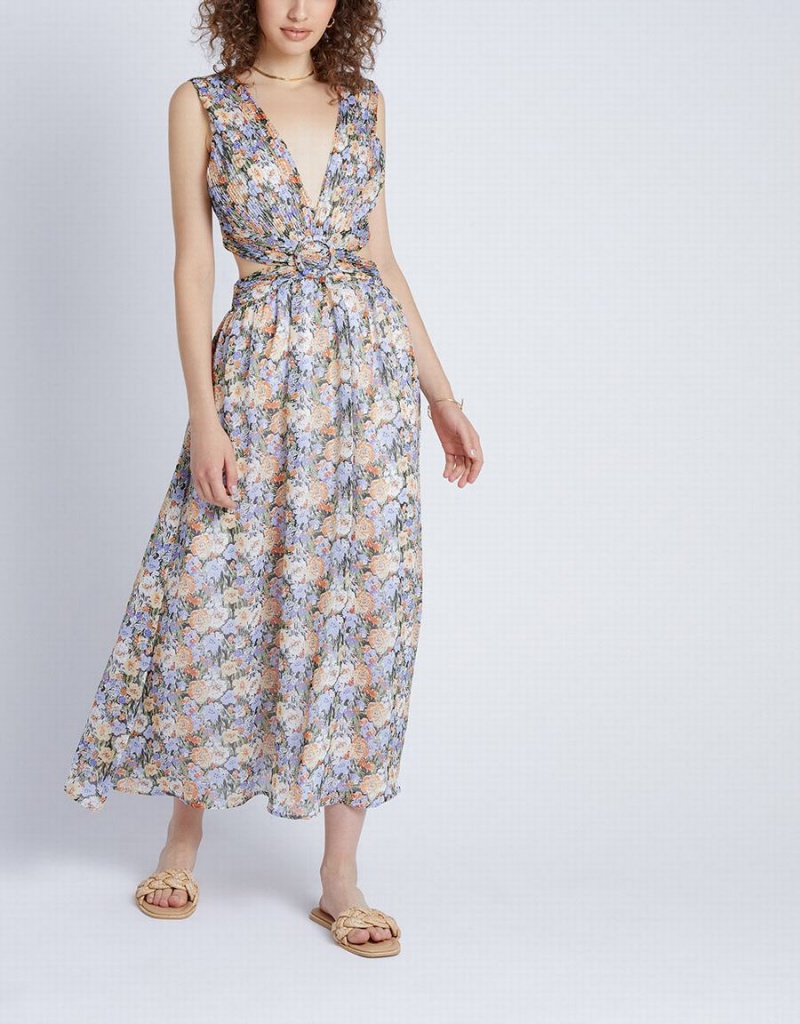 Peignoir Urban Revivo Floral Cut Out Sans Manches Maxi Femme Grise | PZO2970IH