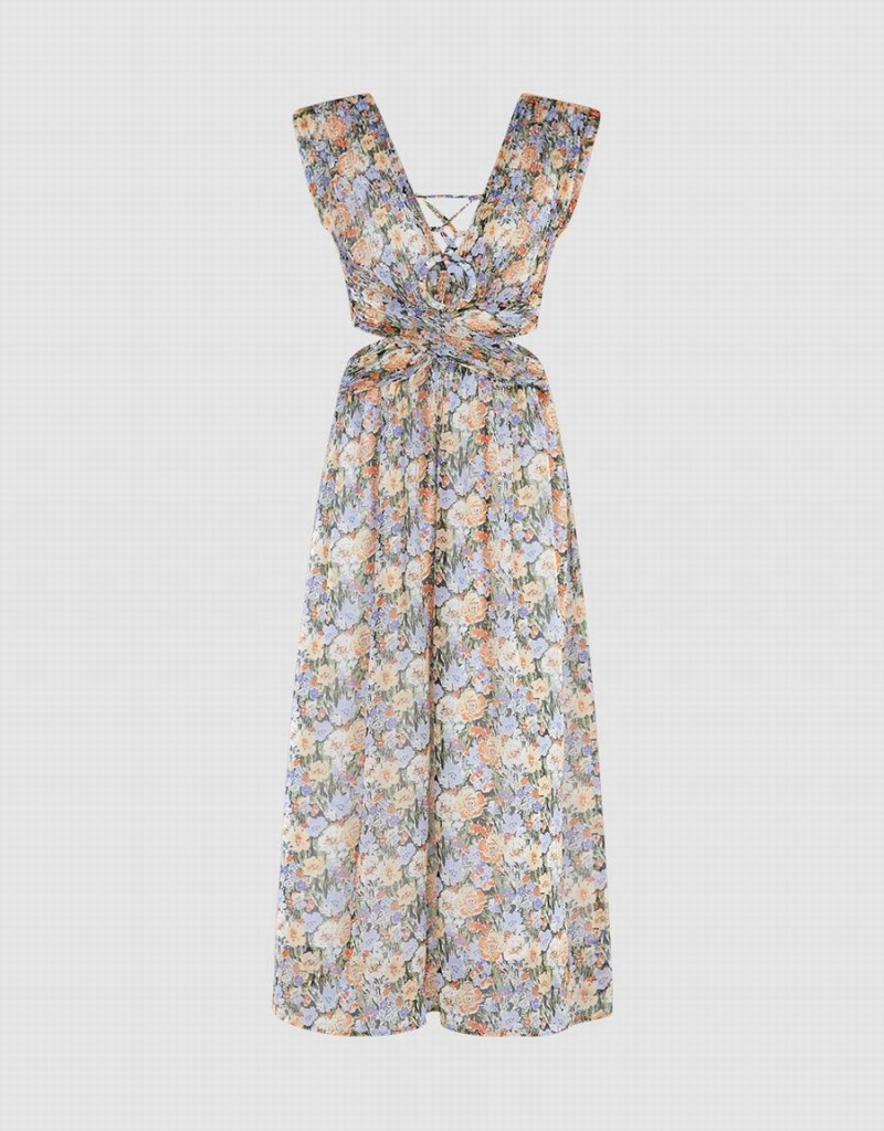 Peignoir Urban Revivo Floral Cut Out Sans Manches Maxi Femme Grise | PZO2970IH