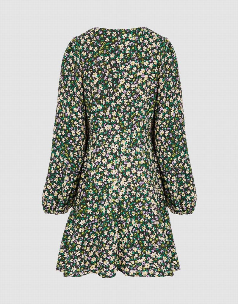 Peignoir Urban Revivo Floral Print Sweetheart Long Sleeve Femme Vert | IFK8448WB