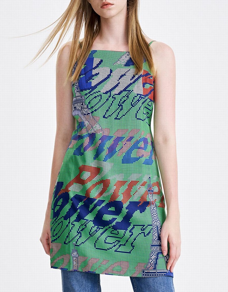 Peignoir Urban Revivo Graffiti Print Cami Mini Femme Vert | XAT5977QX