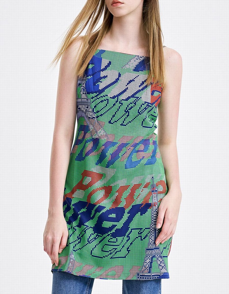 Peignoir Urban Revivo Graffiti Print Cami Mini Femme Vert | XAT5977QX