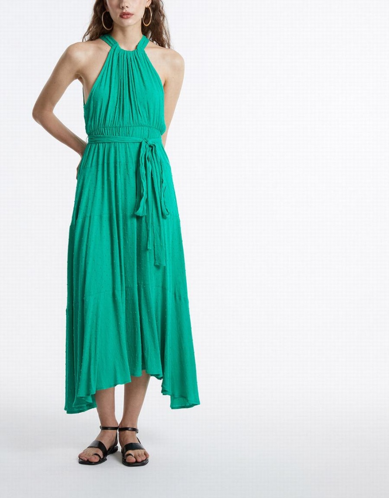 Peignoir Urban Revivo Halter Belted Sans Manches Maxi Femme Vert | RZU7085PX