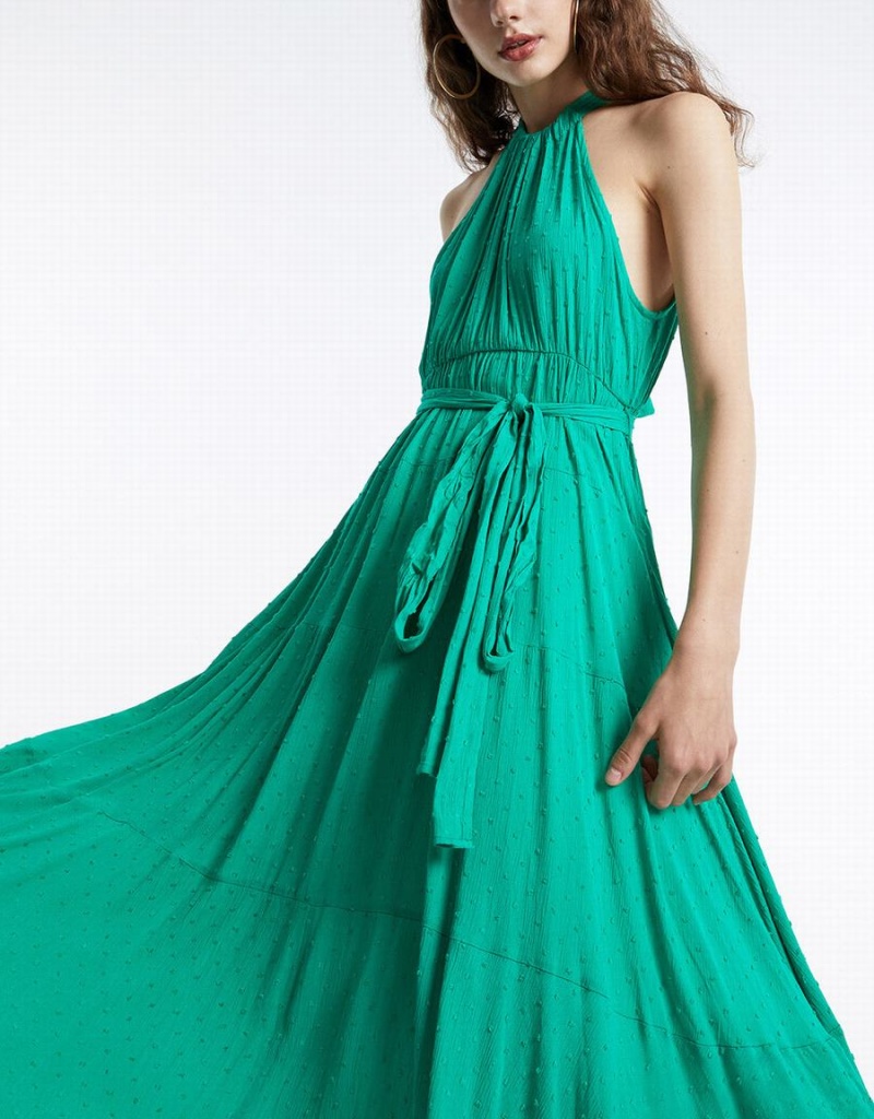 Peignoir Urban Revivo Halter Belted Sans Manches Maxi Femme Vert | RZU7085PX