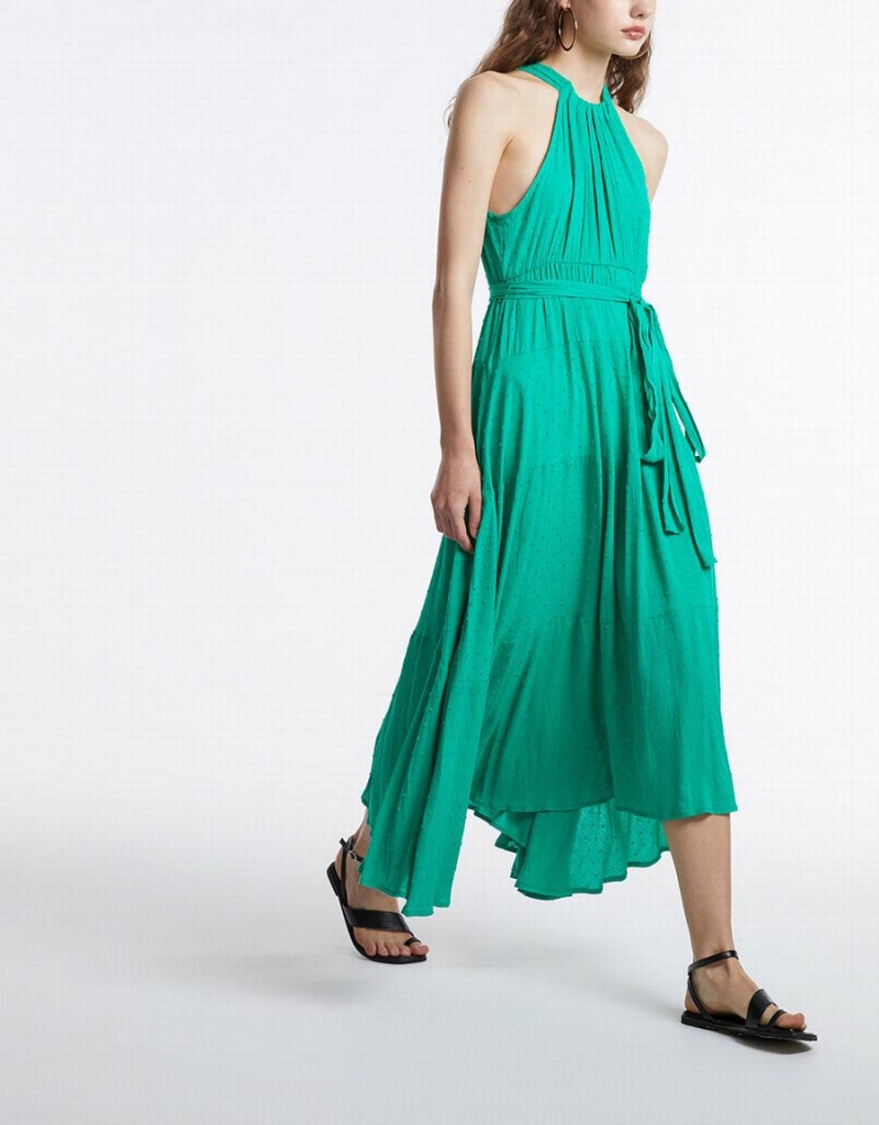 Peignoir Urban Revivo Halter Belted Sans Manches Maxi Femme Vert | RZU7085PX