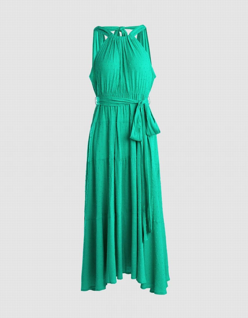 Peignoir Urban Revivo Halter Belted Sans Manches Maxi Femme Vert | RZU7085PX