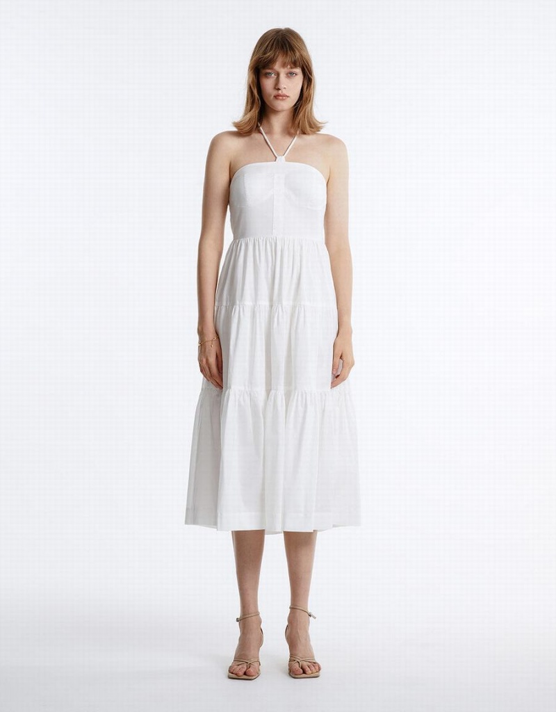 Peignoir Urban Revivo Halter Tiered Midi Femme Blanche | QRW9621LO