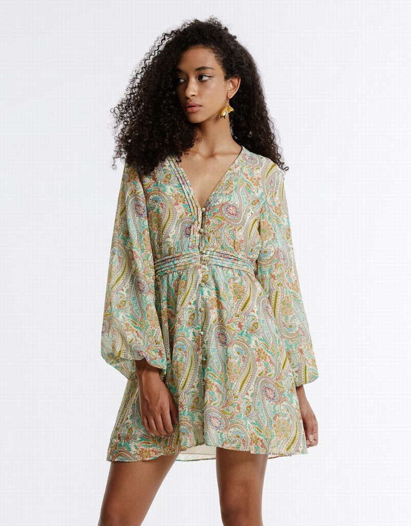 Peignoir Urban Revivo Paisley Print Chiffon Femme Vert | MFC6778CB