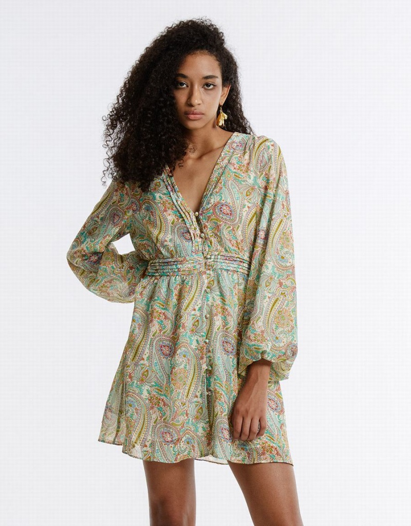 Peignoir Urban Revivo Paisley Print Chiffon Femme Vert | MFC6778CB