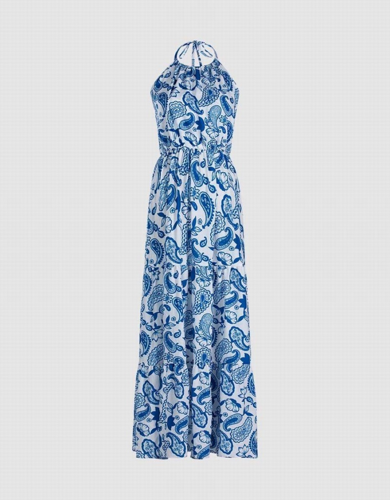 Peignoir Urban Revivo Paisley Print Halter Maxi Femme Bleu | CFY6020GR