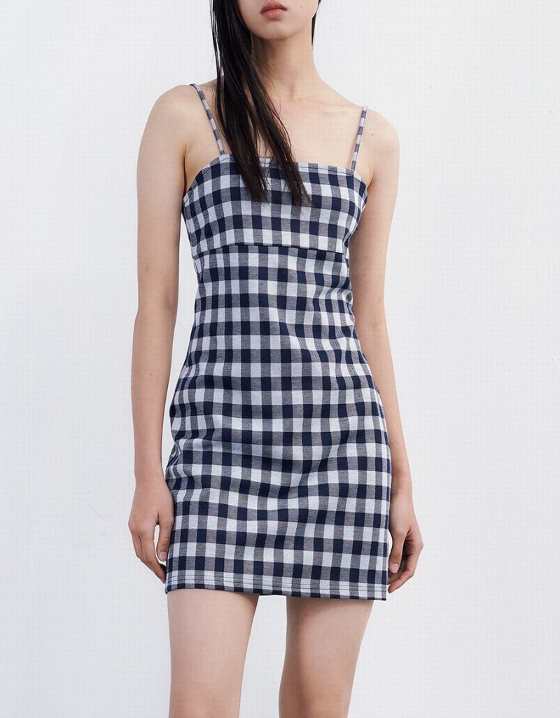 Peignoir Urban Revivo Plaid Tricoté Cami Checkered Femme Bleu | LOO7965QZ