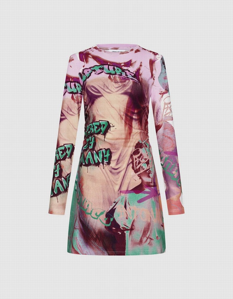 Peignoir Urban Revivo Printed Crew Neck Mince Femme Rose Multicolore | FWA470VD