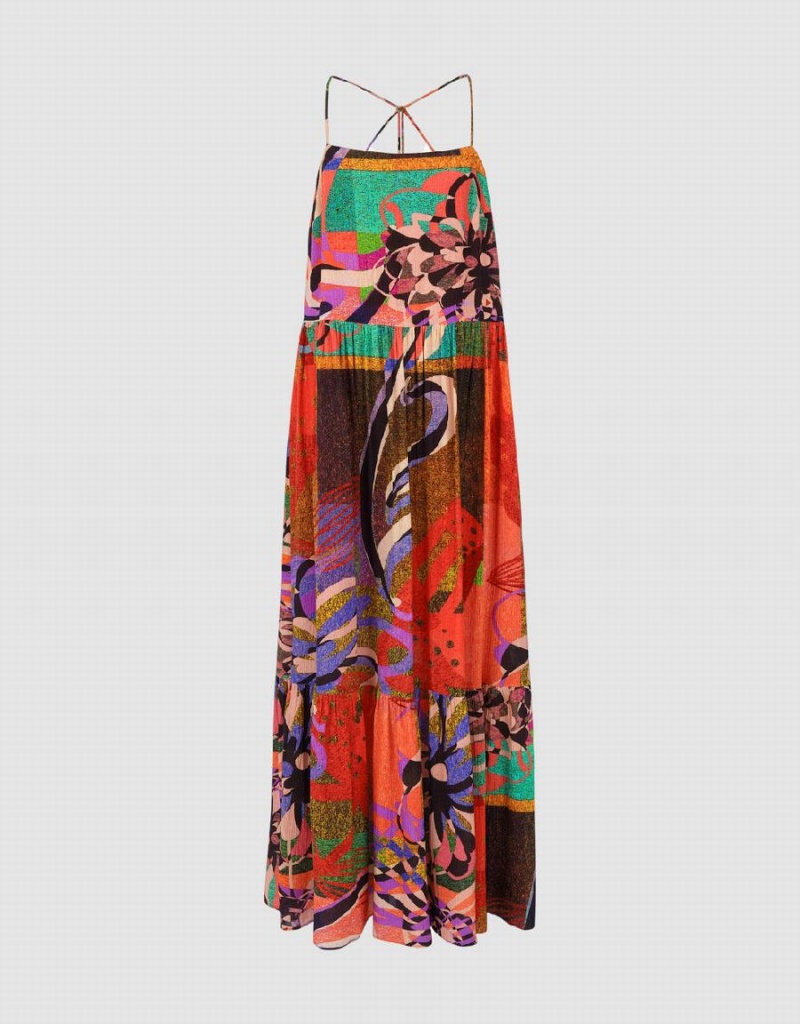 Peignoir Urban Revivo Printed Halter Neck A-Line Femme Rouge Multicolore | GRC5330IS