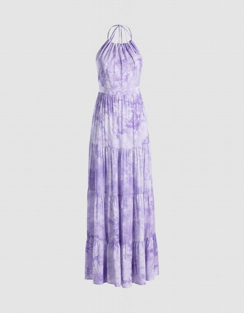 Peignoir Urban Revivo Tie Dye Tiered Backless Halter Femme Violette | CFN4958KP