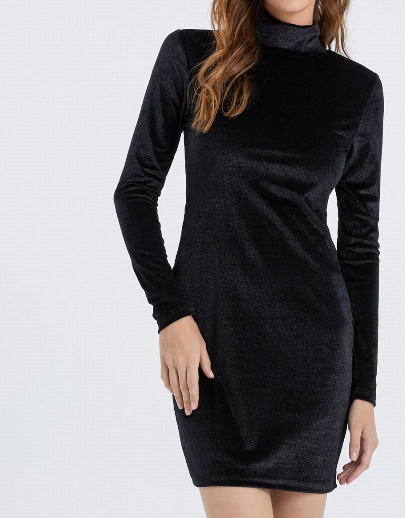 Peignoir Urban Revivo Velvet Turtle Neck Bodycon Femme Noir | RZT3381KP