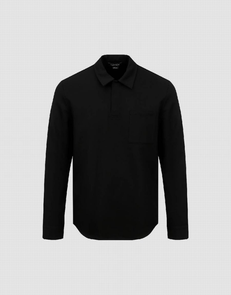 Polos Urban Revivo Button Half Placket Droit Homme Noir | YOO170UB