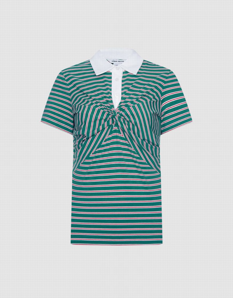 Polos Urban Revivo Knotted Detail Rayé Femme Vert | JGF167TX