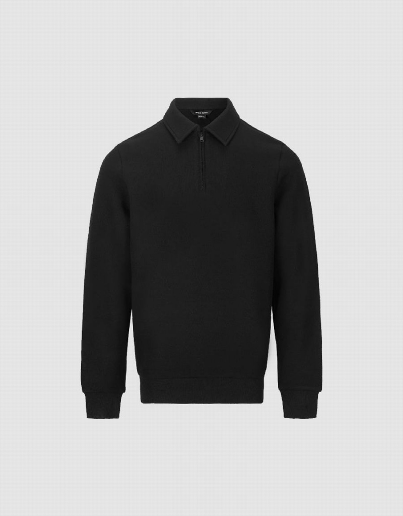 Polos Urban Revivo Zip Half Placket Homme Noir | WCV6470DL