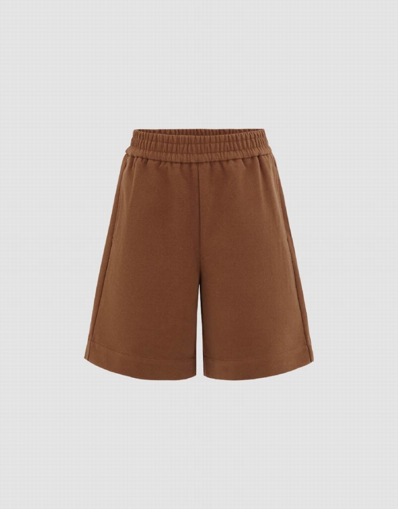 Short Urban Revivo Elastic Taille Tricoté Femme Marron | GWL3773GZ