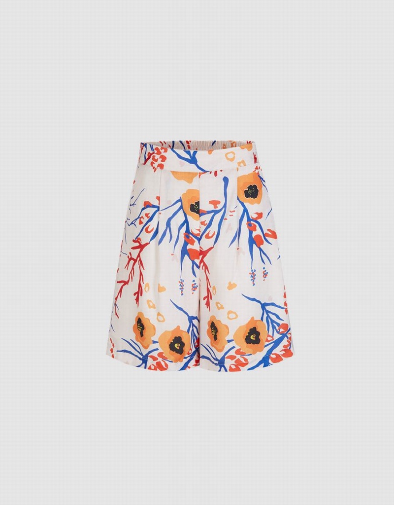 Short Urban Revivo Floral Print Satin Femme Blanche | ONS7431HL