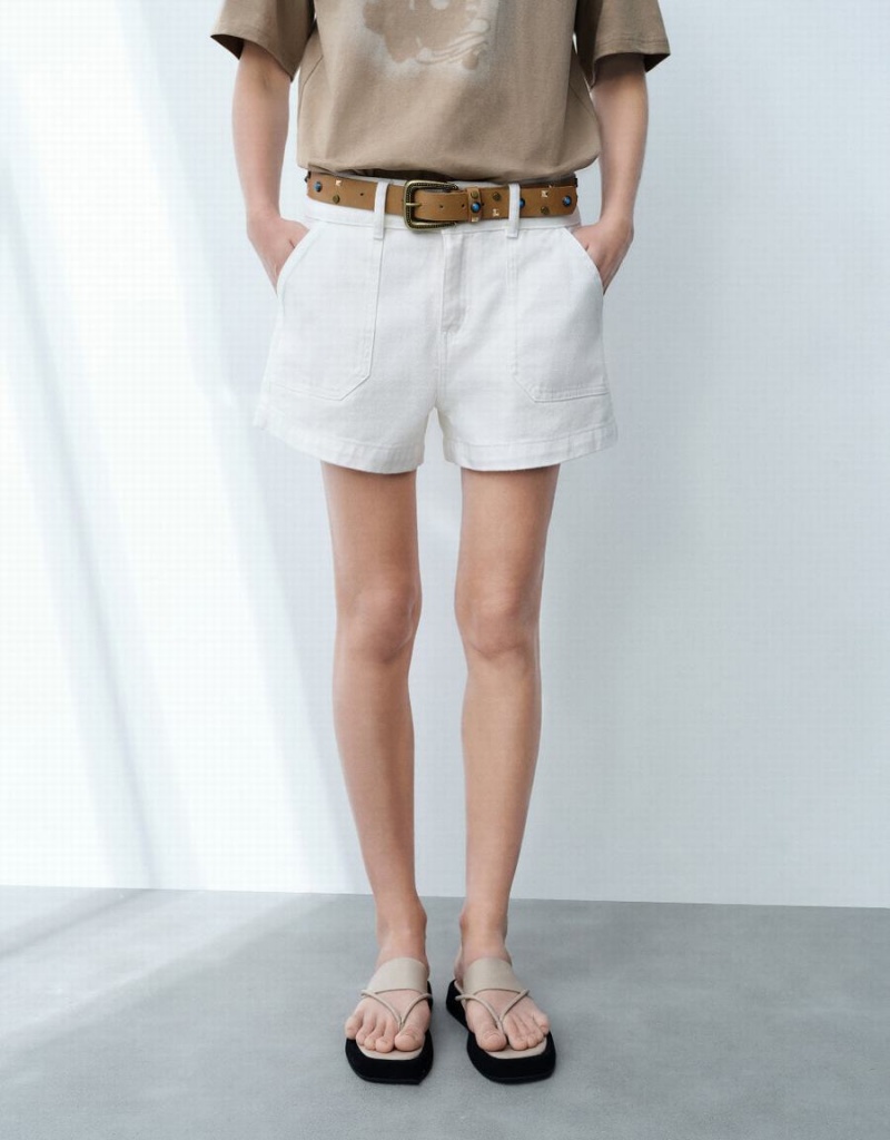 Short Urban Revivo Loose Denim Femme Blanche | QTQ4443JM