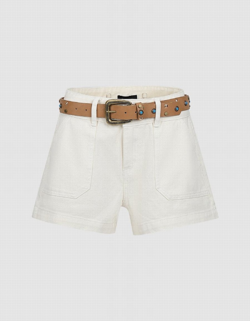 Short Urban Revivo Loose Denim Femme Blanche | QTQ4443JM