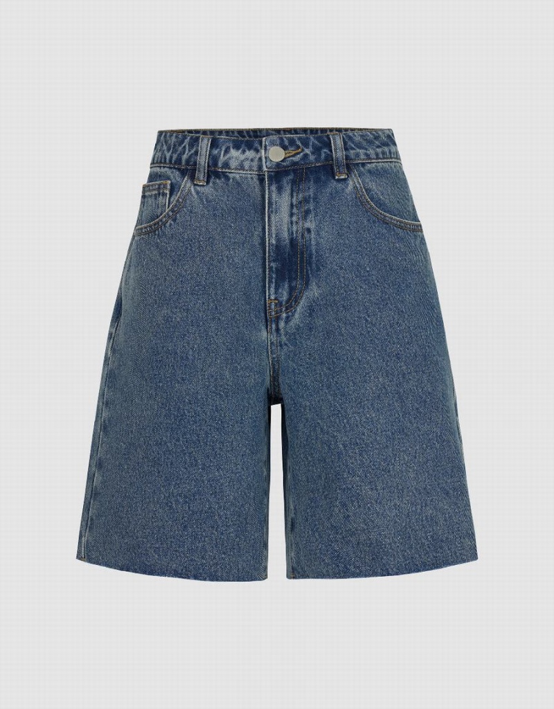 Short Urban Revivo Raw Hem Denim Femme Bleu | QRJ1197EN