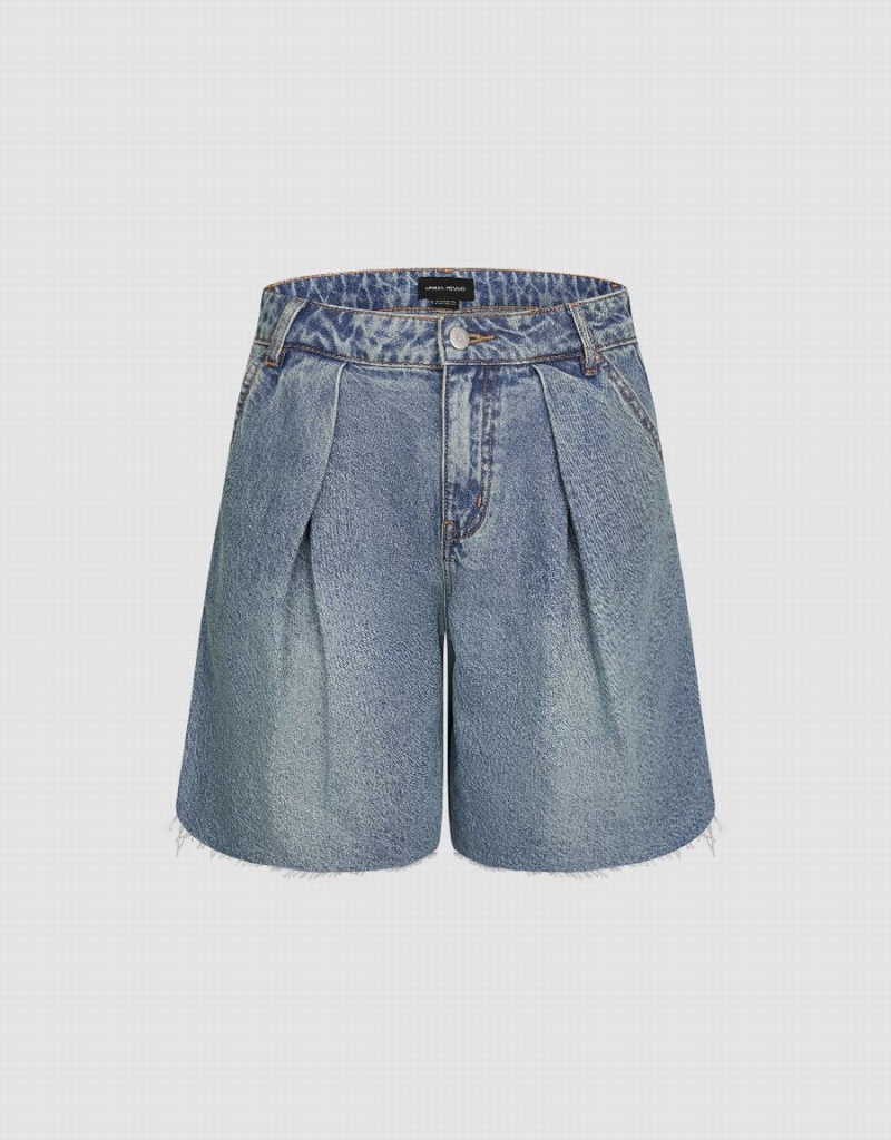 Short Urban Revivo Raw Hem Denim Femme Bleu | ZQZ8840DR