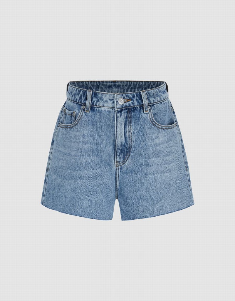 Short Urban Revivo Raw Hem Denim Femme Bleu | FYO1631VU