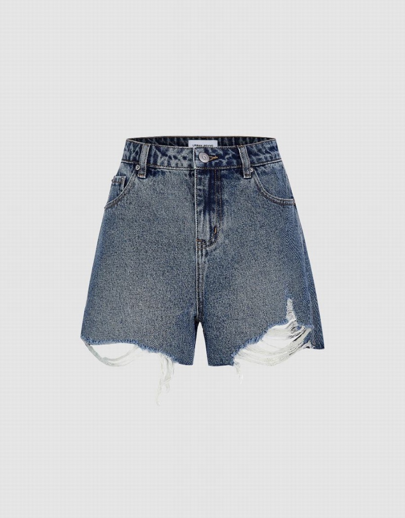 Short Urban Revivo Ripped Denim Femme Bleu | WHD8157CW