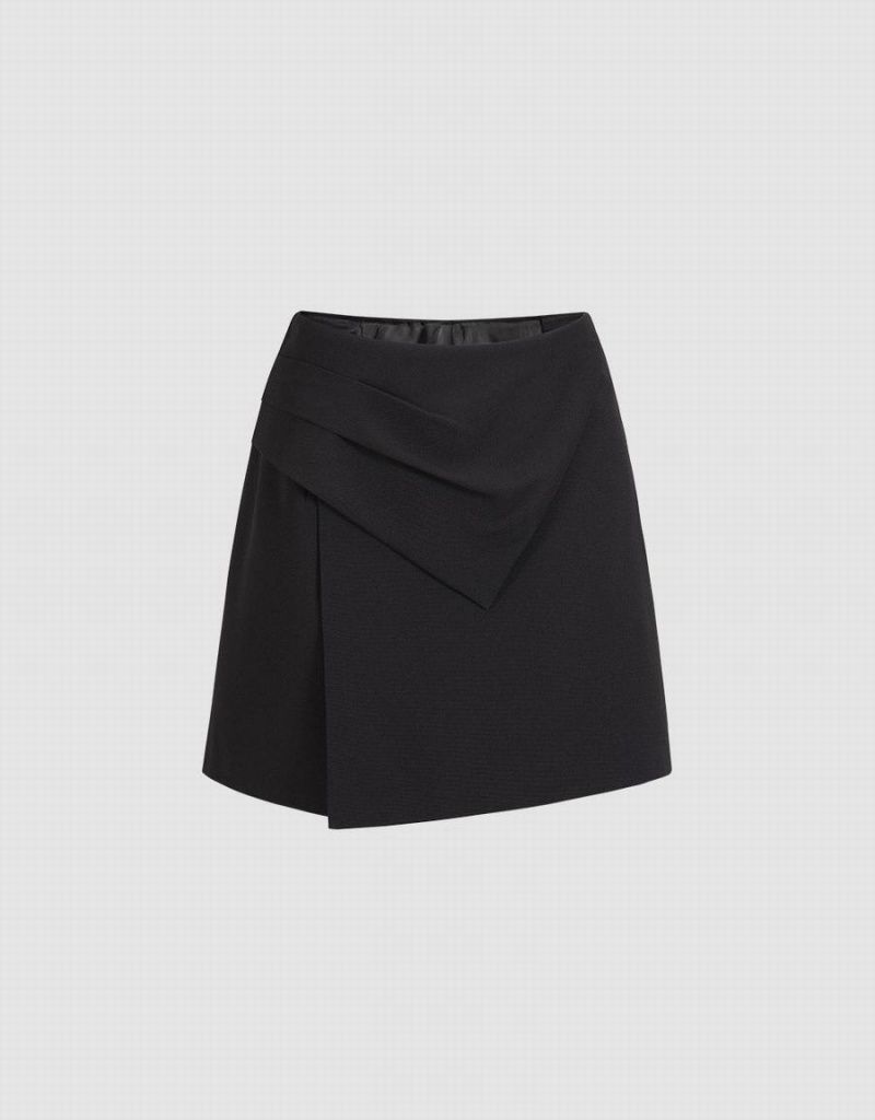 Short Urban Revivo Ruched Front Plain Skort Femme Noir | JCA481GY