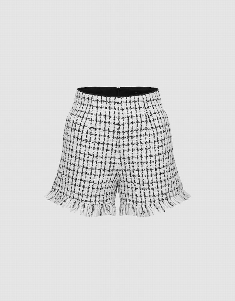 Short Urban Revivo Tweed Raw Hem Femme Blanche | XDC6226UZ