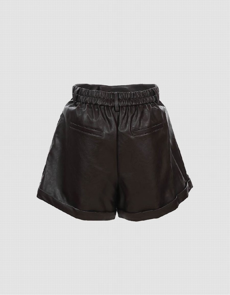 Short Urban Revivo Vegan Cuir Femme Marron Foncé | FHQ8226NP