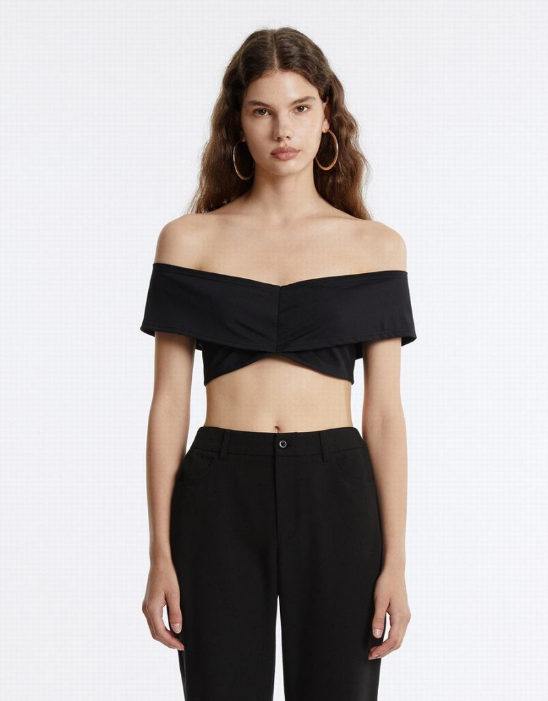 Soutien-Gorge Bandeau Urban Revivo Off-Shoulder Cropped Top Femme Noir | PQZ6141YU